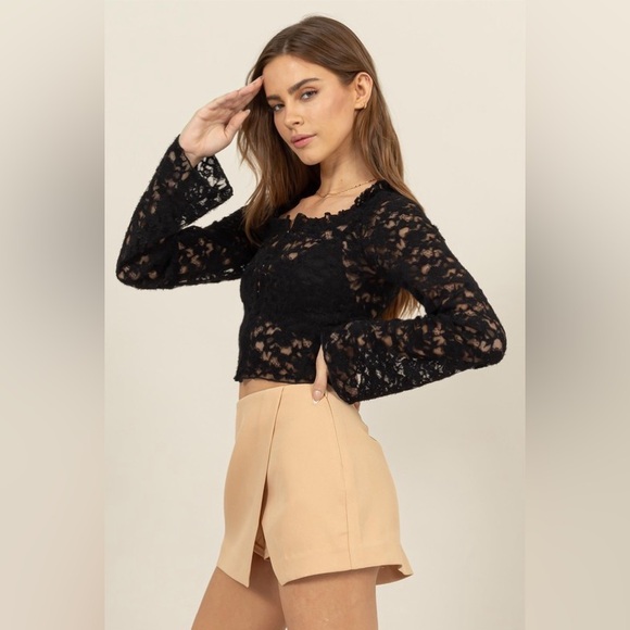 22B. Lace Long Sleeve Hook & Eye Front Closure - Black - Picture 3 of 5